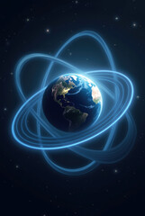 Fototapeta premium Digital Concept of Earth with Radiant Energy Rings in Outer Space