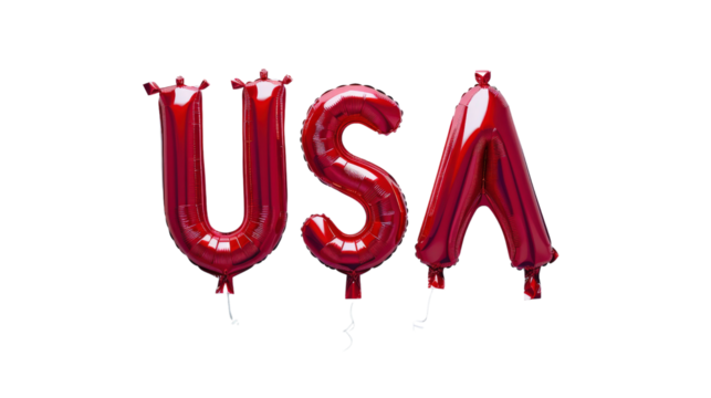 Red balloons spelling USA for festive celebrations and events.