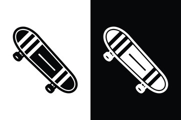 Skateboard icon silhouette on White Background Vector Art Illustration on white background.