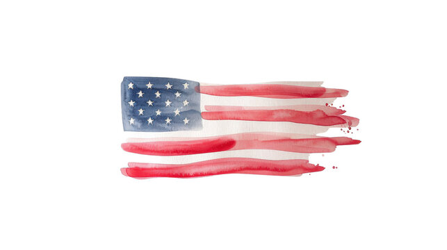 Watercolor depiction of the American flag with artistic strokes.