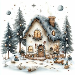 Enchanted Christmas Cottage: A Winter Wonderland Scene