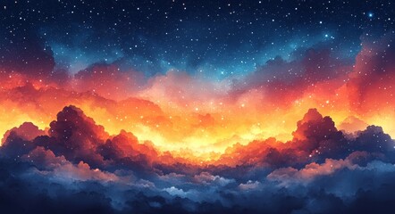 Fototapeta premium Starry Night Cloudscape - Cosmic Landscape Art