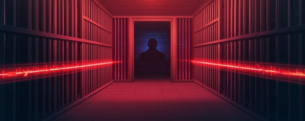 A dark and moody prison corridor illuminated by red lights, suggesting tension and confinement.