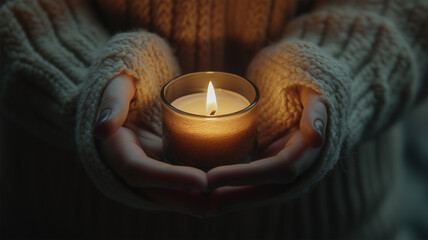手の中で灯る小さなキャンドルの暖かい光