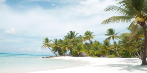 Tropical beach scene with palm trees, white sand, and turquoise water, beach