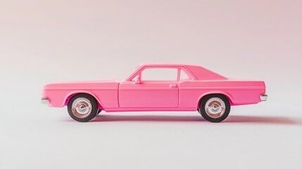 A pink toy car made of plastic, isolated from its surroundings.