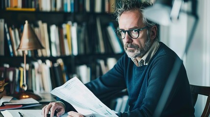 Middle-Aged Man at Desk with Terminated Contract and Disbelief - Papers Scattered, Symbolizing Job Loss and Redundancy