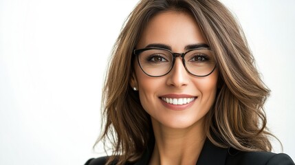 Obraz premium Professional Woman with Glasses in a Bright Setting Exuding Confidence and Approachability for Business and Corporate Imagery, Perfect for Marketing and Branding