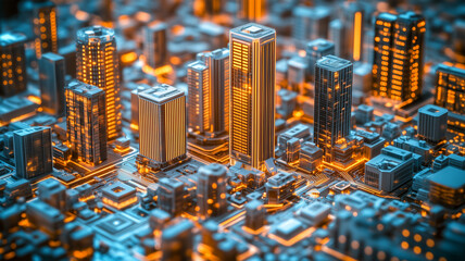 Obraz premium ミニチュア化されたデジタル都市