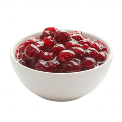 Delicious bowl of cherry preserves perfect for desserts and breakfast treats, isolated on a transparent background.	