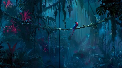 parrot on a tree branch in the forest 