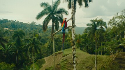 parrot on a tree branch in the beach
