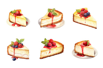 Cheesecake Watercolor Collection Bundle Set Isolated on a Transparent Background