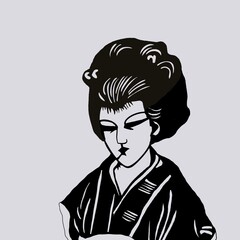 Geisha,Japanese art,Minimalist,Monochrome,Traditional attire,Kimono,Hair styling,Oriental,Ukiyo-e style,Traditional Japanese portrait,Ink illustration,Asian heritage
Cultural fashion
