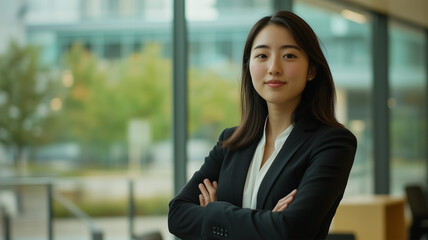 会議室で自信を持つ日本人女性のビジネスポートレート