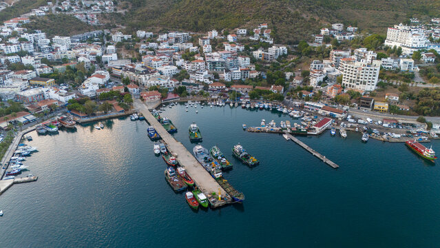 Drone Aerial View of a small port in G&uuml;ll&uuml;k, Turkey.