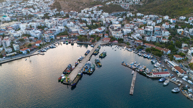 Drone Aerial View of a small port in G&uuml;ll&uuml;k, Turkey.