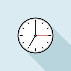 Clock icon design. Vector office clock icon with shadow.