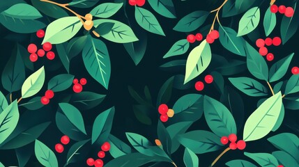 Festive Holly Berries and Greenery Pattern Design