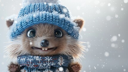 Fototapeta premium A cute little hedgehog in winter