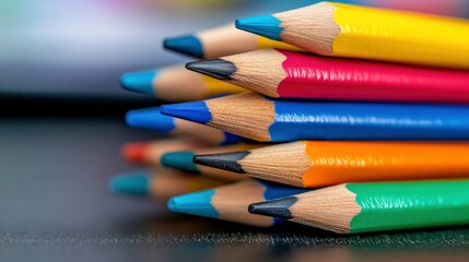 Fototapeta premium Closeup of Colorful Pencils Stacked Together