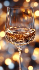 Elegant golden reflections shining through a crystal clear wine glass image picture