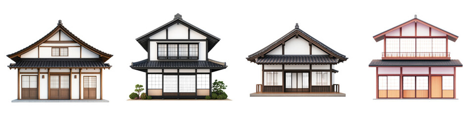 A collection of picturesque traditional Japanese houses temples shrines and other architectural structures showcasing the unique wood based design sloped roofs