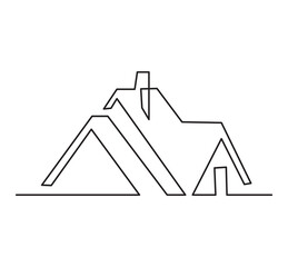 Abstract house line art drawing style. Detached family house minimalist black design isolated on white background. Vector illustration.