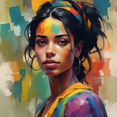 Fototapeta premium Abstract portrait of a young beautiful Brazilian or Latin American woman