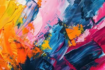vibrant abstract painting with bold brushstrokes and a mix of bright colors, capturing the dynamic movement and texture of the artwork
