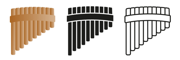 Flute. A simple set of musical instruments. Representation of flute in different styles.