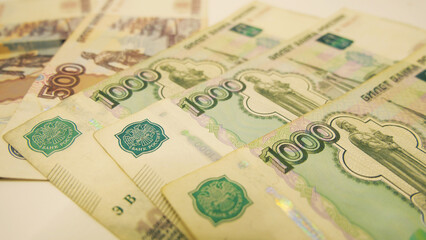 Close-up of older version Vintage Russian ruble banknotes in various denominations ,Historic Banknotes , Vintage Banknotes