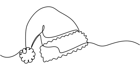 Continuous line drawing of santa hat. Santa hat continuous line icon, Hand Drawn Santa Hat, Christmas Hat Continuous Line Editable Stroke Line, Continuous line drawing of cap of santa. Christmas hat.