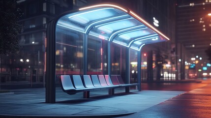 Fototapeta premium Futuristic Bus Stop at Night