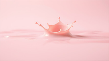 Creamy pastel pink liquid splashing on empty background for food and cosmetic design. Generative AI