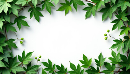 Naklejka premium Fresh Green Leaves and Berries Border Design