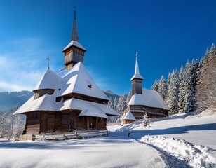 The Picturesque Wooden Churches and Snow-Dusted Carpathian Mountains of Romania, Offering a Blend of Cultural History and Breathtaking Winter Landscapes in Eastern Europe