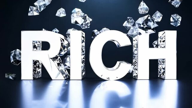 An animated lettering of the word Rich as a background of sparkling diamonds.