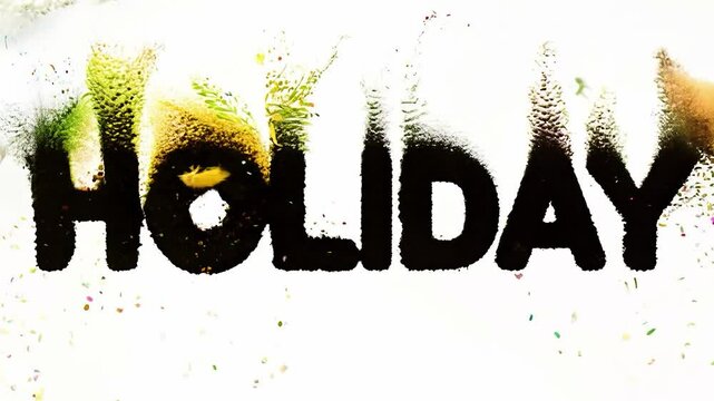 An animated lettering of the word Holiday with floral motifs and bright colors.