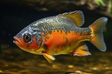 Naklejka premium Piranha is a predatory tropical fish, freshwater exotic fauna of the Amazon. AI generated.