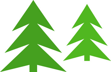 Flat trees set, pines, spruces, conifers and deciduous trees. Forest green tree nature plant isolated illustration