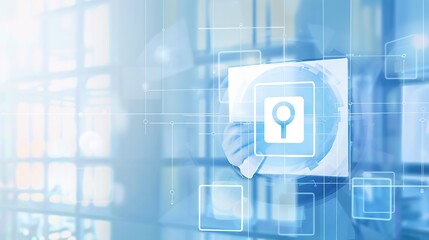 Obraz premium Businessman Presenting Digital Validation Icon on Sleek Monitor - Amidst Corporate Documents, Illustrating Business Practices, Policies, and Legal Frameworks