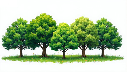 Fototapeta premium Row of Lush Green Trees in a Forest Landscape