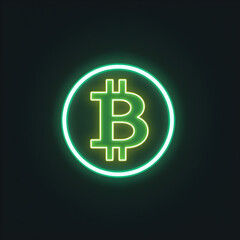 Obraz premium Green Bitcoin 3d neon logo. Generative AI