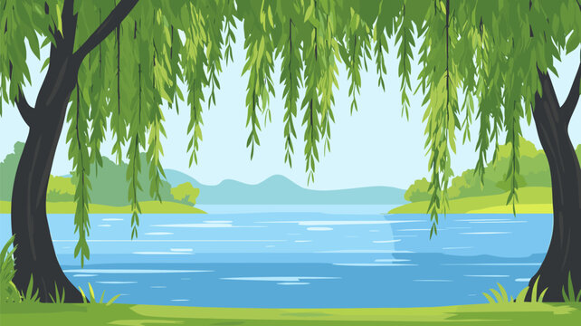 Willow Trees by a Peaceful Lake