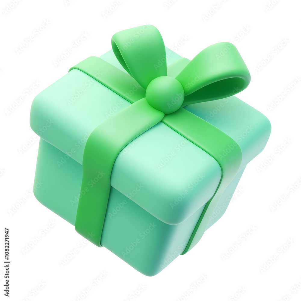 Canvas Prints green gift box with ribbon 3d render icon isolated on transparent background cutout