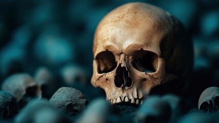 Human Skull in a Pile of Skulls