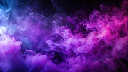 Abstract thick dark smoke on purple lighting background macro