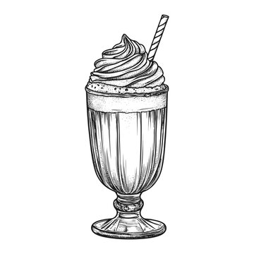recommend clip art: Milk shake line art sketch engraving vector illustration. T-shirt apparel print design. Scratch board imitation. Black and white hand drawn image.