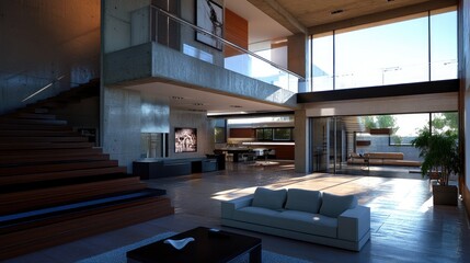 Modern stylish living room featuring a spacious layout and contemporary decor.